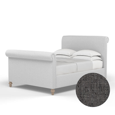 Empire Scroll Bed w/ Footboard - Graphite Pebble Weave Linen