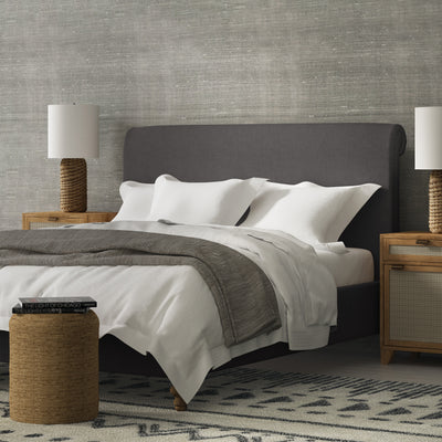 Empire Scroll Bed - Graphite Pebble Weave Linen