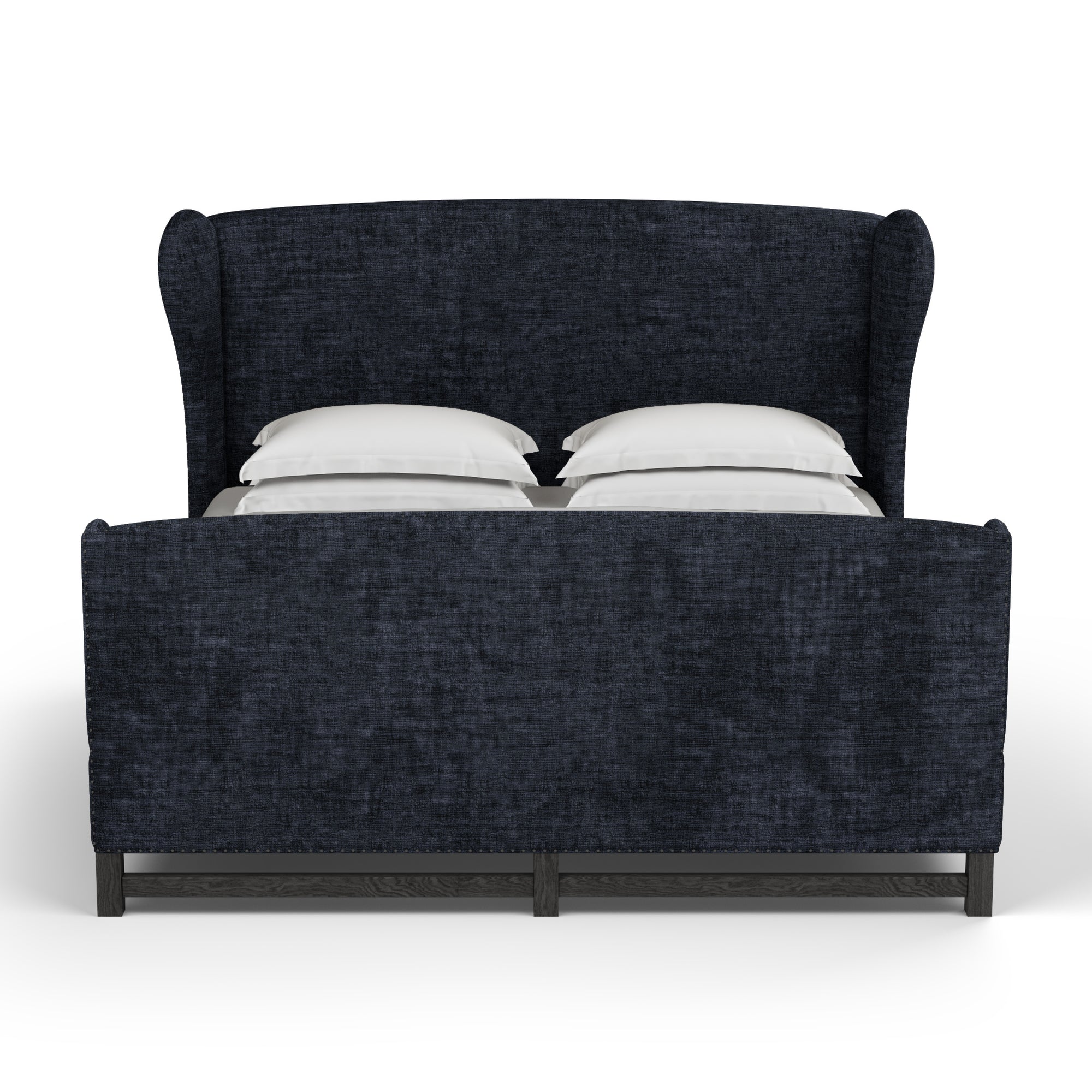 Herbert Wingback Bed w/ Footboard - Blue Print Crushed Velvet