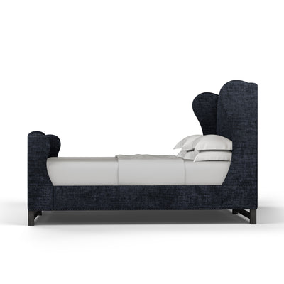 Herbert Wingback Bed w/ Footboard - Blue Print Crushed Velvet