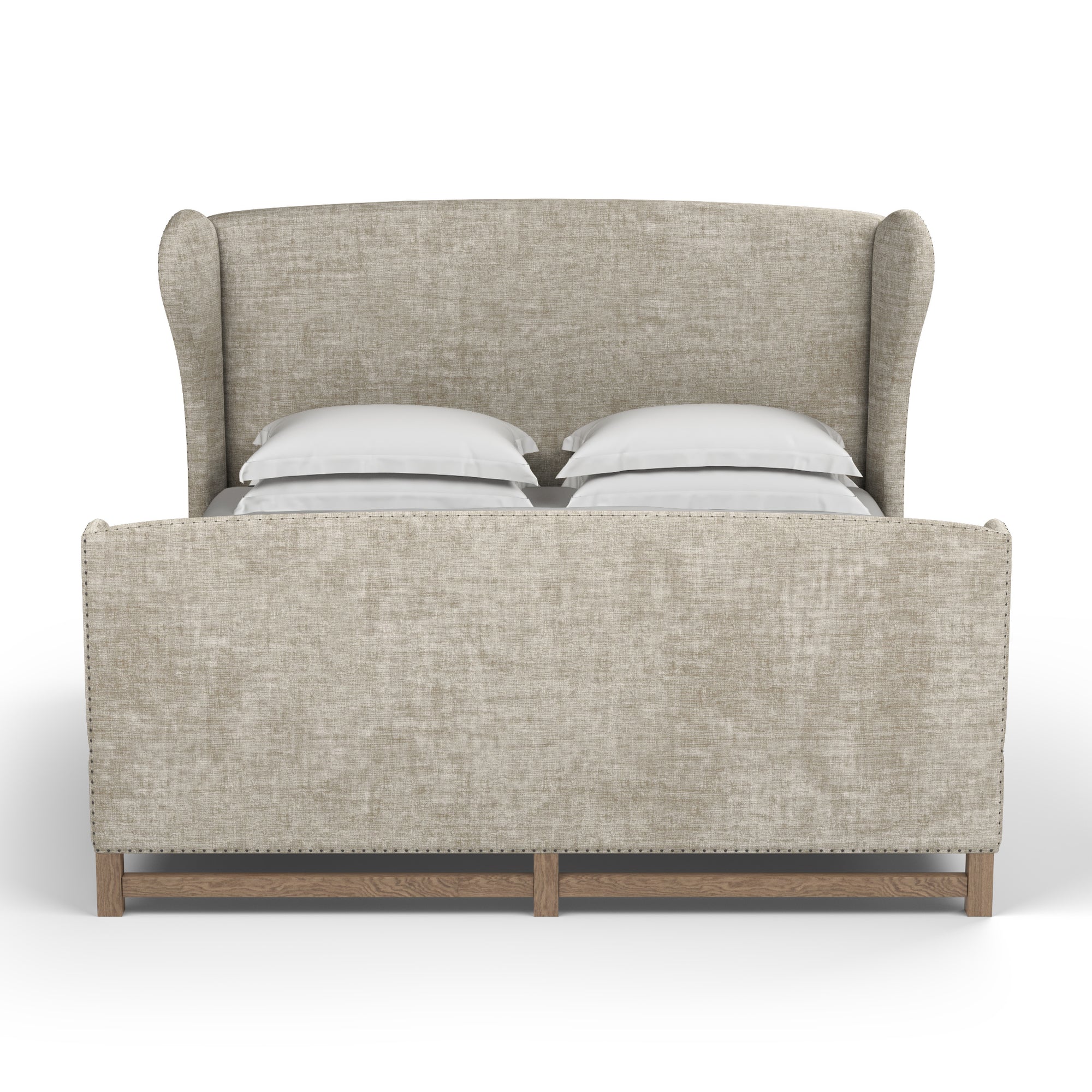 Herbert Wingback Bed w/ Footboard - Oyster Crushed Velvet