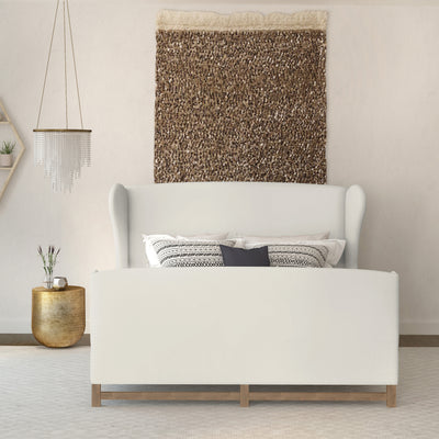 Herbert Wingback Bed w/ Footboard - Alabaster Pebble Weave Linen