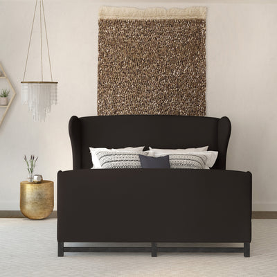 Herbert Wingback Bed w/ Footboard - Graphite Basketweave